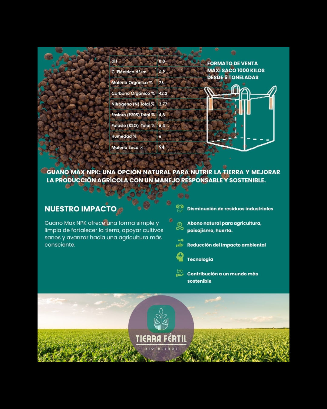 Guano Granulado - Fertilizante Guano Max 4-5-5 NPK
