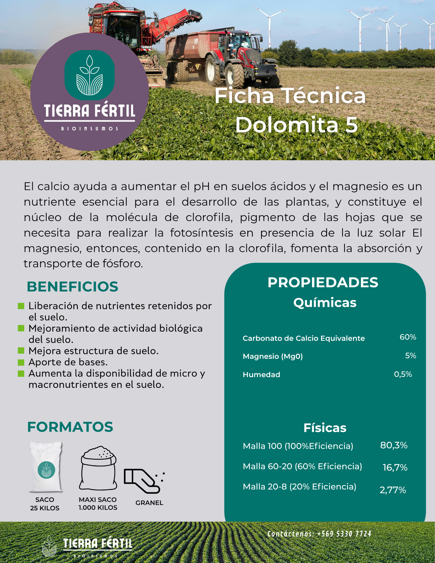 Dolomita 5 en Chile | Enmienda Mineral de Liberación Gradual | Bioinsumos Tierra Fértil